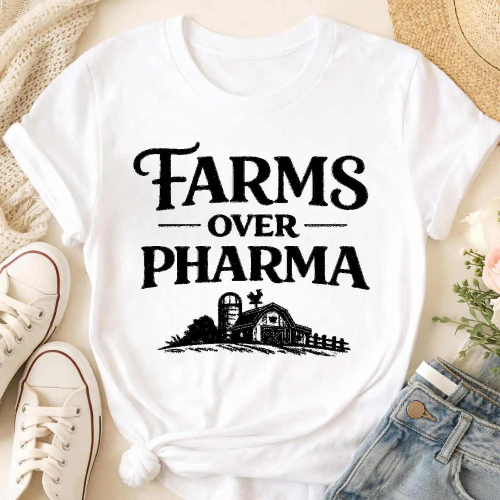 Sustainable Agriculture/Farming - Farms Over Pharma Tişörtü Ekolojik Farkındalıklı